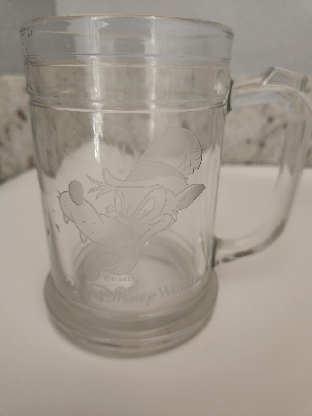 Disney Beer Stein Villians Big Bad Wolf On Front/Mike On Back-  Etched Glass